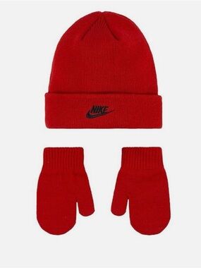 Nike Kids Bright Red Hat and Mittens 2T-4T